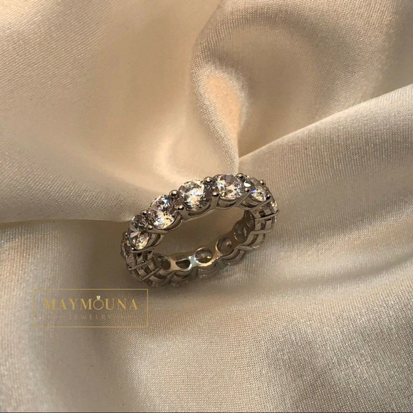 925 Sterling Silver Round Wide Full Eternity Band - Picture 10 of 13